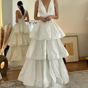 Tiered ruffle white gown